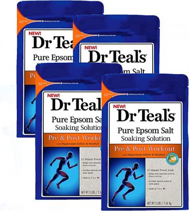 Dr Teal's Epsom Salt 4-pack (12 lbs Total) Pre & Post Workout with Magnesium Sulfate and Menthol