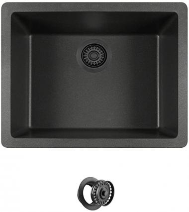 MR Direct 808-BL-CFL Black Dual-Mount Granite 21-5/8 in. Single Bowl Kitchen Sink Matching Flange, 1 Colored