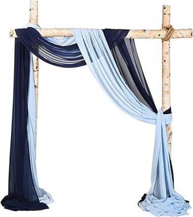 SHERWAY 2 Panels Chiffon Fabric Drapery Wedding Arch Drapes, Party Backdrop Curtain Panels, Ceremony Reception Swag Decoration (27 x 216 Inch, Navy Blue & Light Blue)