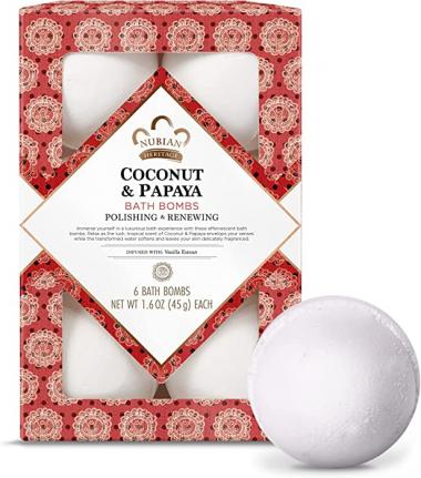 Nubian Heritage Bath Bombs Coconut and Papaya Renewing Bath and Body Products 1.6 oz 6 Count