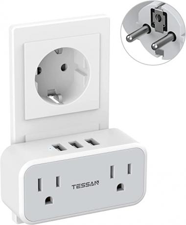 Type E/F Plug Adapter, TESSAN Germany France Power Adapter, Korea Travel Converter with 2 Electrical Outlet 3 USB Charger, US to Spain Iceland German French Norway Sweden Europe Schuko Adaptor