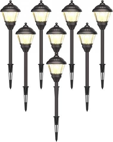 GOODSMANN Low Voltage Path Landscape Lights LED 1.5 Watt Floodlight with Metal Spike and Connector 100 Lumens for Outdoor Lighting Garden Patio Yard (8 Pack) 9920-G115-08