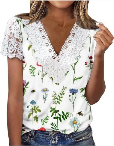 Ceboyel Womens Guipure Lace Trim Lace Blouses Floral Causal Summer Tops V Neck Cute Tunic Shirts Ladies Dressy Trendy Clothes