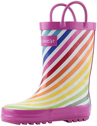 OAKI Kids Waterproof Rubber Rain Boots with Easy-On Handles