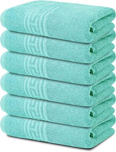 Bath Towels Set Pack of 6 Aqua 100% Cotton Bathroom Towels, Bath Towels for Bathroom 24x48 Inch, Ultra Soft Spa Towels, Ring Spun Bath Towel Set, Hotel Collection Towels, Workout Towels for Gym