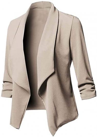 Womens Casual Work Office Draped Open Front Blazer Jacket Plus Size Loose Solid Color Ruched 3/4 Sleeve Blazers Suit