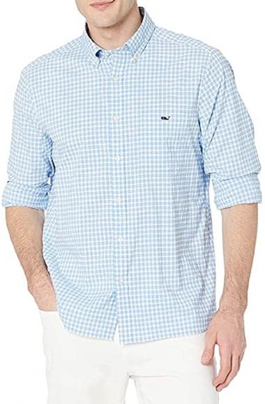 vineyard vines Men's Classic Fit Gingham On-The-Go Performance Shirt