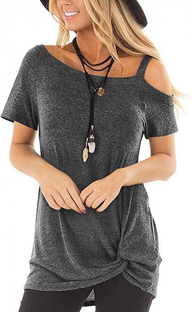 TEMOFON Women's Shirts Cold Shoulder Tops Summer Short Sleeve Casual Twist Knot Blouse T-Shirt S-2XL