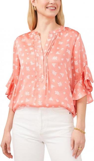 Vince Camuto Womens Printed Flutter Sleeve Blouse