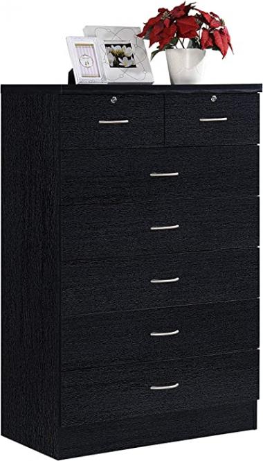 HODEDAH IMPORT HI70DR Black 7 with Locks On 2-Top Chest of Drawers