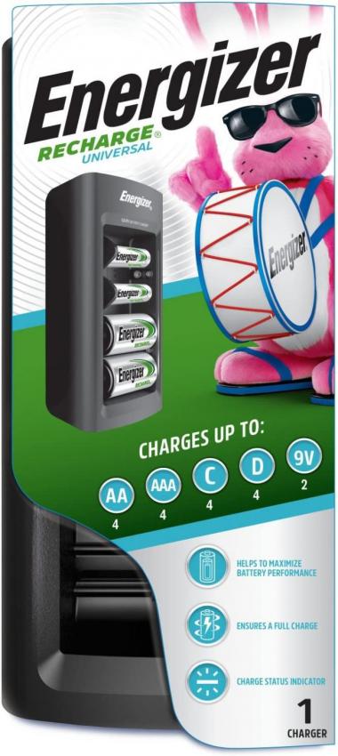 Energizer Rechargeable Battery Charger for C Cell, D Cell, AA, AAA, and 9V Rechargeable Batteries