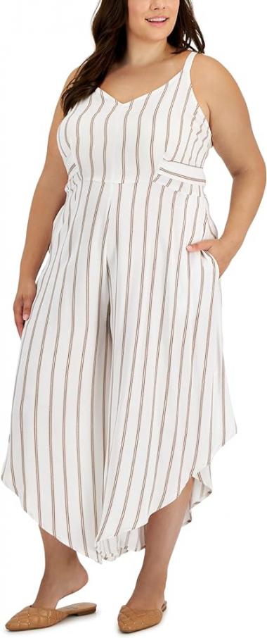 Vince Camuto Plus Size Striped V-Neck Tie-Waist Jumpsuit