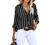 Astylish Womens V Neck Striped Roll up Sleeve Button Down Blouses Top