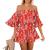 Fixmatti Women Boho Summer Romper Casual Floral Print Off Shoulder Strapless Shorts Jumpsuits