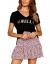 Relipop Women's Floral Flared Short Skirt Polka Dot Pleated Mini Skater Skirt with Drawstring