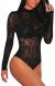 JomeDesign Women Black Sheer Mesh Long Sleeve Jumpsuit Bodysuits