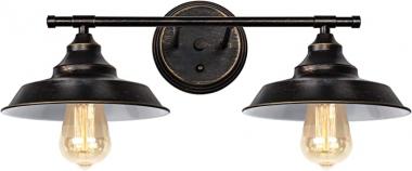 Industrial Light Fixture Wall Mount, Farmhouse Rustic Bronze Style 2-Lights Vanity Wall Sconce Lighting, Vintage Wall Vanity Light Fixture for Indoor Bathroom Kitchen Living Room