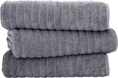 Classic Turkish Towels - Extra Large Premium Cotton Bath Sheet Set - Thick and Absorbent, Ribbed 3-Piece Luxury Bathroom Towels, 40x65 inches, 100% Turkish Cotton (Grey)