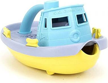 Green Toys Tugboat, Grey/Yellow/Turquoise Assorted - Pretend Play, Motor Skills, Kids Bath Toy Floating Pouring Vehicle. No BPA, phthalates, PVC. Dishwasher Safe, Recycled Plastic, Made in USA.