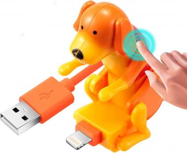 Upgraded Funny Dog Humping Phone Charger Cable for iPhone 14/13/12/11 and More, 3HQ Fast Charger Touch Moving Dog USB Lightning Cable (4ft) - Orange