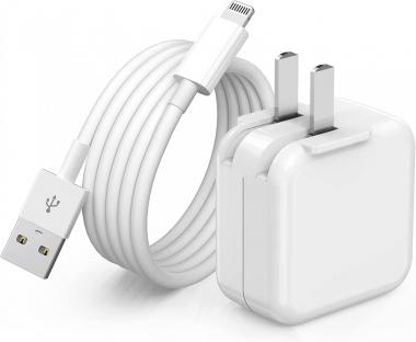 iPad Charger, iPhone Charger [Apple MFi Certified] 12W USB Wall Charger Foldable Portable Travel Plug with 6.6FT Lightning Cable Compatible with iPhone, iPad, iPad Mini 1/2/3/4/5, iPad Air 1/2/3