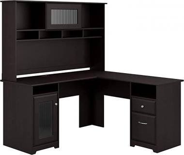 Bush Furniture Cabot L Shaped Desk with Hutch in Espresso Oak