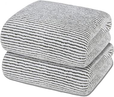 Microfiber Bath Towel, Soft and Super Absorbent Bathroom Shower Towel, Plush Drying Off Towel, Multipurpose Use for Hotel, Gym, Sports, Swimming, Travel, Fitness 2 Pack (55" x 29", Grey White Stripe)