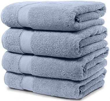 Maura 4 Piece Bath Towels. Extra Large 30"x56" Premium Turkish Towel Sets. Thick, Soft, Plush and Highly Absorbent Luxury Hotel & Spa Quality Towels for Bathroom - Serenity Blue