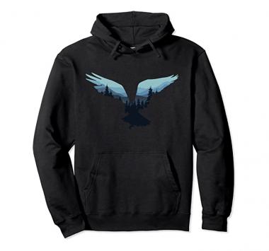 Beautiful Flying Eagle Night Sky Forest Bird Silhouette Pullover Hoodie