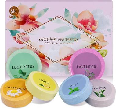 Shower Steamers Aromatherapy Gift Set 6 Organic Shower Bombs with Eucalyptus Lavender Peppermint Lemon Chamomile Tea Tree Essential Oils, Relaxing Body for Women, Men and Kids Bath Gifts