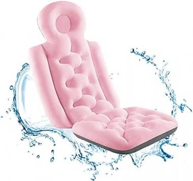 Xue Mei Zi Bath Pillow 4D Breathable Mesh Bathtub Pillows Buckle Design Non-Slip, Ergonomic Bathtub Headrest for SPA Head Neck Shoulders and Back (Color : Pink, Size : Long)