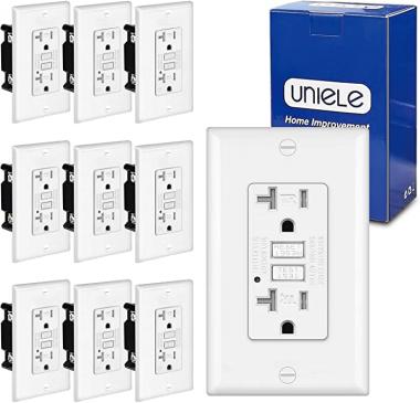 (10 Pack) UNIELE 20 Amp GFCI Outlet, Tamper-Resistant (TR) GFI Receptacle with LED Indicator, 20A/125V, ETL Certified