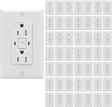 AH Lighting GFCI 15A Self Test, Tamper and Weather Resistant Duplex Receptacle Standard Decorative Outlet with LED Indicator, Ground Fault Circuit Interrupter, UL 943, White (50-Pack)