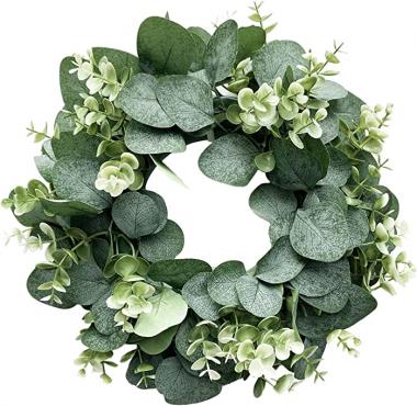 Eucalyptus Wreath Farmhouse Decor, Green Wreath Front Door Farmhouse Artificial Wreath Spring Summer Greenery Wreath for All Seasons Wall Window Home Decor Festival Celebration (13 inch Wreath)