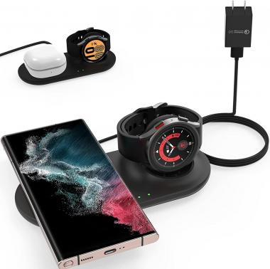 Wireless Charging Pad for Samsung Watch and Phone,Dual Wireless Charger Station for Galaxy Watch 5/4 Active 2/1 Galaxy S22/+/Ultra/S21/S20/Z Flip4/3/Z Fold4/3 Galaxy Buds2 Pro/2/Live with Adapter