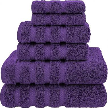 American Soft Linen, 6 Piece Towel Set, 100% Turkish Cotton Towels for Bathroom Soft Absorbent 2 Bath Towels 2 Hand Towels 2 Washcloths, Purple