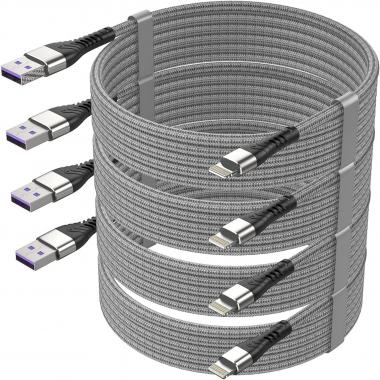 4Pack【Apple MFi Certified 】Long iPhone Charger Cord, Lightning Cable 10 ft，iPhone Charger 10 ft, iPhone Charger Cable for iPhone 13/12/11/11Pro/11Max/ X/XS/XR/XS Max/8/7/6/5S/SE/iPad Mini，More(Silver)