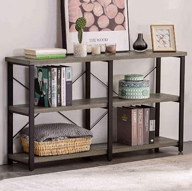 GRELO HOME Rustic Console Table for Entryway, Industrial Sofa/Entry Table with Storage Open Bookshelf, 55 Inch Gray Oak