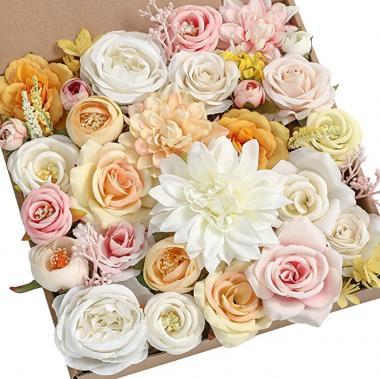 SERRAFLORA 73pcs Artificial Wedding Flowers Bouquets Centerpieces Faux Flowers Combo for Dining Table Decor Fake Flowers with Leaves and Stems DIY Floral Arrangements Bridal Baby Shower Home Decor