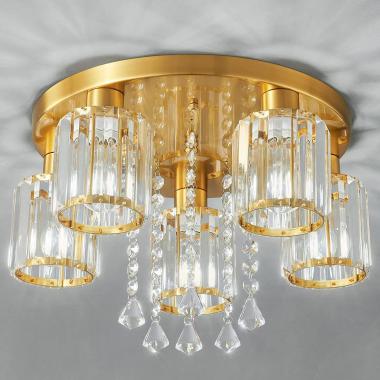 Semi Flush Mount Ceiling Light, 5-Light Close to Ceiling Light Fixtures Gold Crystal Modern Light Fixture for Kitchen Entryway Bedroom Bathroom Foyer Flush Mount Ceiling Light.