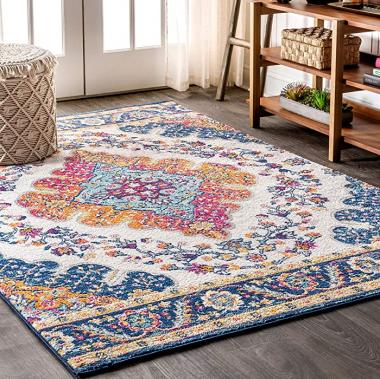 JONATHAN Y BMF106A-8 Bohemian FLAIR Boho Vintage Medallion Indoor Area Rug Floral Easy Cleaning High Traffic Bedroom Kitchen Living Room Non Shedding, 8 X 10, Blue/Multi