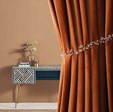 TIYANA 2 Caramel Color Velvet Curtains and 2 tiebacks- Each Panel Grommet Top 52 by 96 inch Long