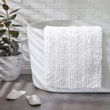 Tvscess Bathroom Rug Bath Mat,Luxury Chenille Bath Mat ,Non-Slip Soft Shower Rug, Machine Washable (24" X 17",White)