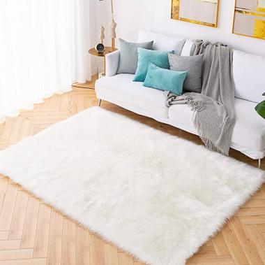 Carvapet Shaggy Soft Faux Sheepskin Fur Area Rug Floor Mat Luxury Beside Carpet for Bedroom Living Room 8ft x 10ft, White