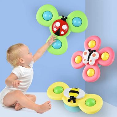 3 PCS Baby Bath Spinner Toy with Rotating Suction Cup Spinning Top Toy Animal Spin Sucker Baby Bath Toys Dining Chairs Toys Windmill