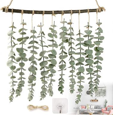 Artificial Eucalyptus Wall Hanging Decor, AgoKud Fake Eucalyptus Leaves Greenery Eucalyptus Vines Wall Hanging Plants, Farmhouse Rustic Boho Wall Decor for Bathroom, Bedroom, Living Room Decorations