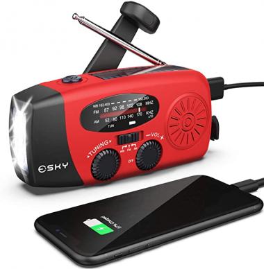 Hand Crank Radio with Flashlight for Emergency, Esky Portable Solar Radios, Self Powered AM/FM NOAA Weather Radio with 1000mAh Power Bank Cell Phone Charger, USB Rechargeable, Great Emergency Supplies