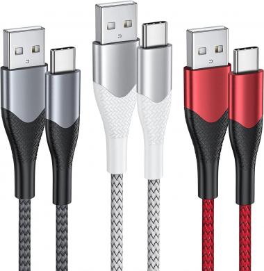 USB Type C Cable Fast Charging 6FT 3Pack Nylon Braided Power Charger Cord Compatible with Samsung Galaxy S22 S21 S20 S10 S9 S8 Plus Note 8 Z Flip 4 3 A53 A50 A42 A32 A22 A21 A20 A13 A12 A11, LG, Moto