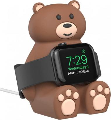 SIKAI Cute Bear Charger Stand Compatible with Apple Watch Series 8/7/6/SE/5/4/3/2/1 (45mm, 44mm, 42mm, 41mm, 40mm, 38mm), Skin-Friendly Silicone, Nightstand Mode, Home/Office Use, Ideal Gift