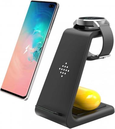 Wireless Charger for Samsung 3 in 1 Fast Wireless Charging Station Stand for Galaxy Watch 4/3/Active2/Gear S3,Samsung S22/S22 Ultra/S21/S20/S10/Note20/Note10/Z Fold 3,Galaxy Buds/Live,Qi Android Phone